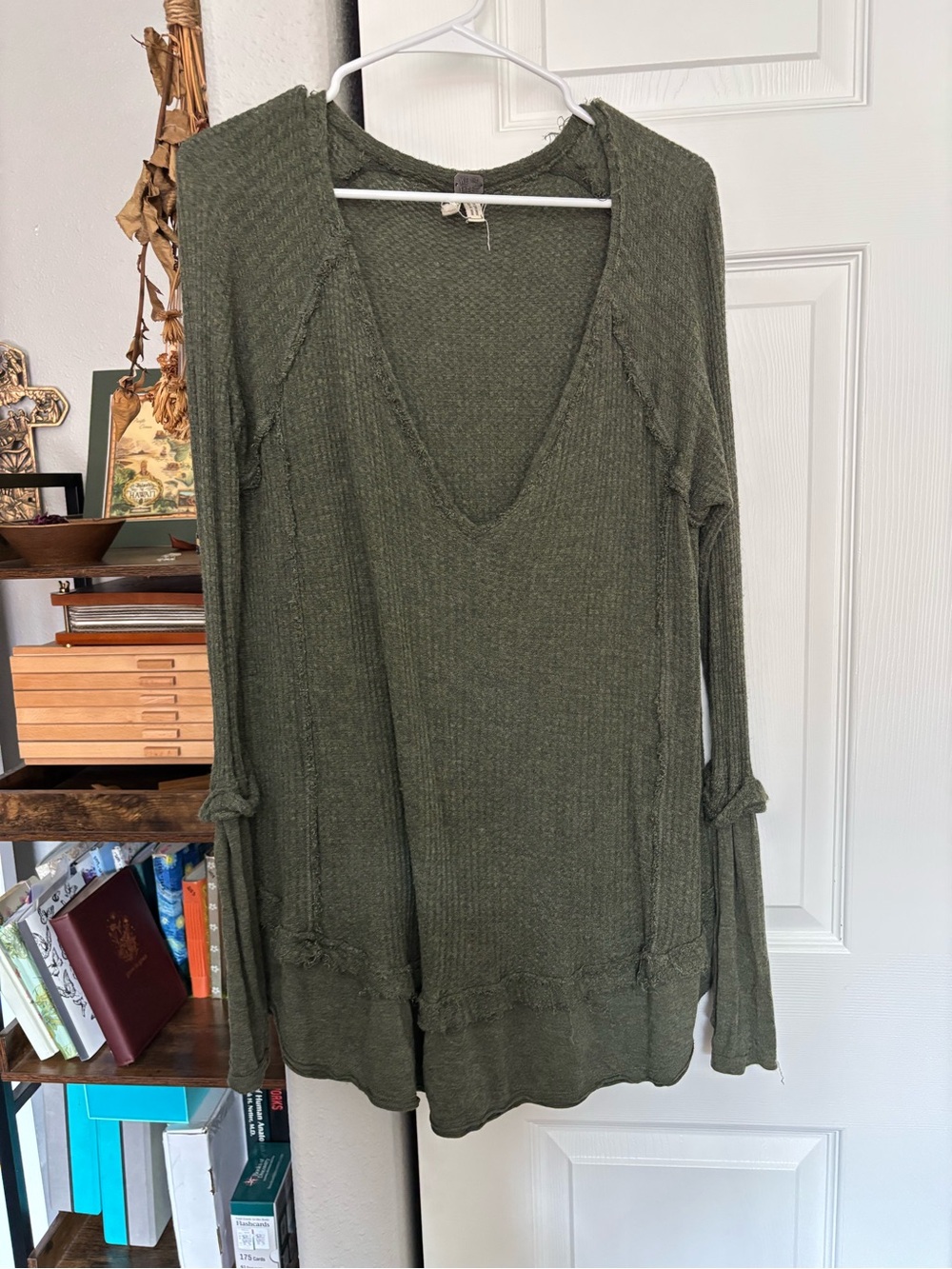 Free People Olive Green Deep V Thermal Tunic